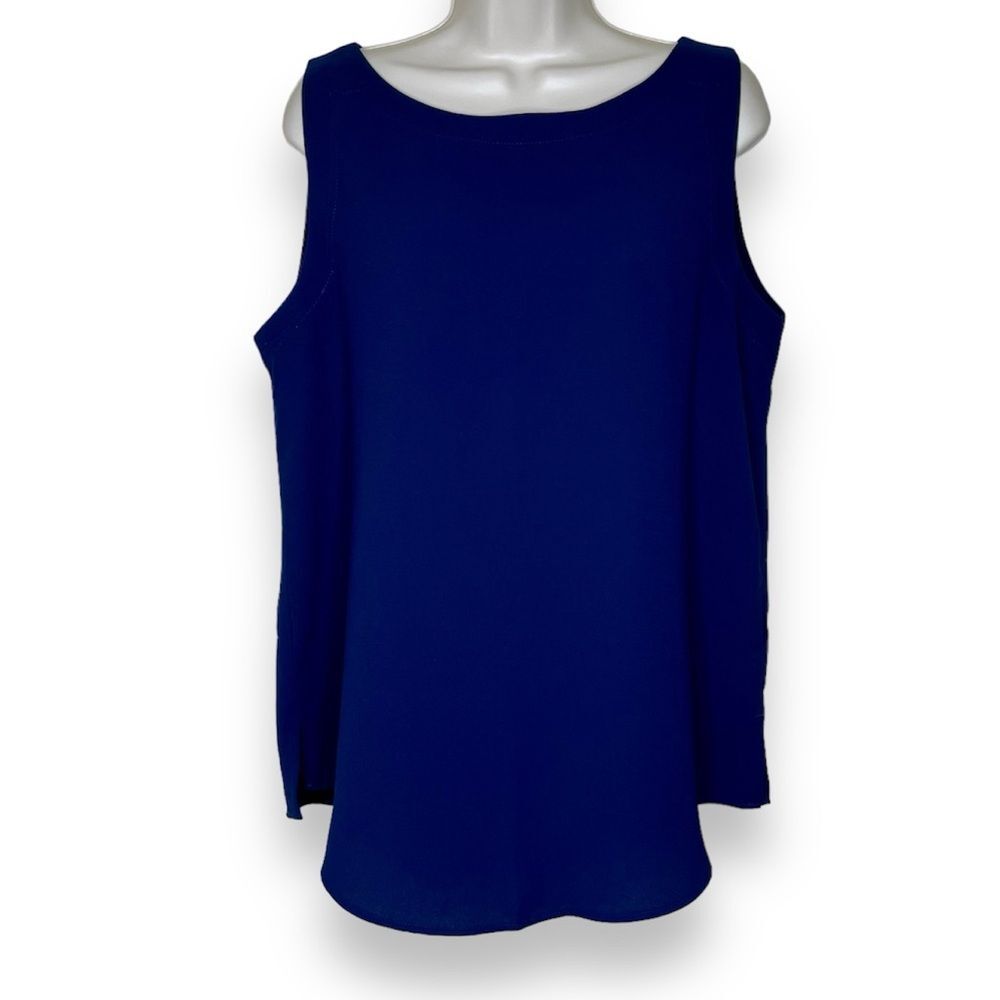 Peter Nygard Navy Blue Tank Shell Boatneck Sleeveless Top Women Size Medium